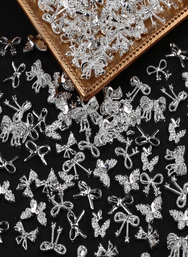 JALIYA 50pcs 3D Alloy Bow Nail Charms Butterfly Nail Art Charms Random Silver Nail Charms Cute Bow Charms for Nails Design Luxury Nail Rhinestones Metal Bowknot Butterfly Nail Jewels for Nail Art Supplies - Image 4