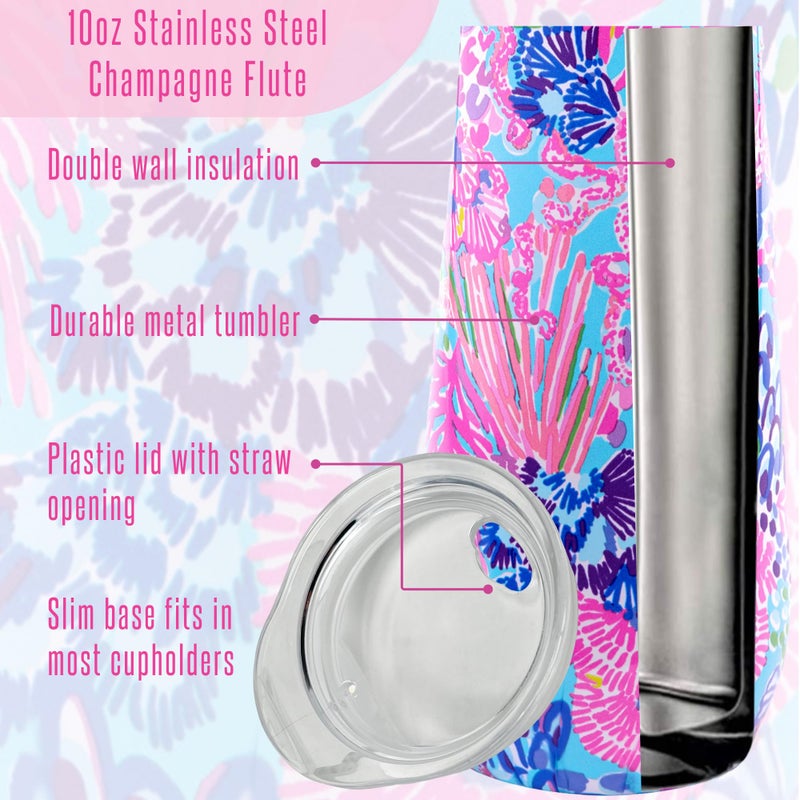 Lilly Pulitzer 10 Oz Stemless Champagne Flute, Small Stainless Steel Tumbler with Lid, Double Wall Insulated Metal Cup, Splendor in the Sand - Image 3