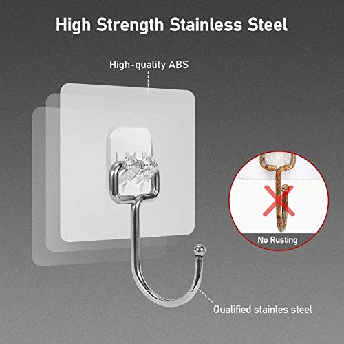 JIALTO 20 Pcs Self Adhesive Wall Hook for 13.2LB(Max) Heavy Duty Big Hooks Waterproof Adhesive Sticky Square Hooks Hanging Capacity 6 KG | Multipurpose Home Storage Hook - Big Hook - Image 3