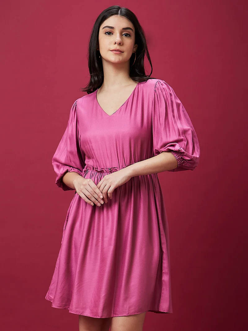 globus Globus Women Pink V-Neck Fit & Flare Dress