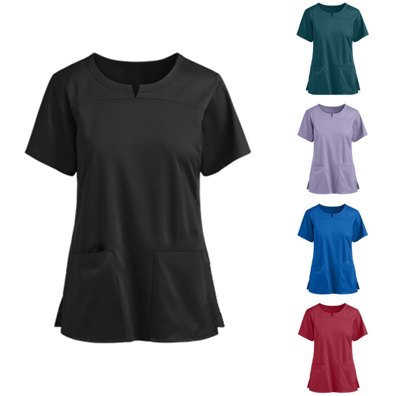 2024 New Factory Supply Women''s Short Sleeve V-Neck Pocket Nurse Top Youth Simple Atmosphere - Image 3