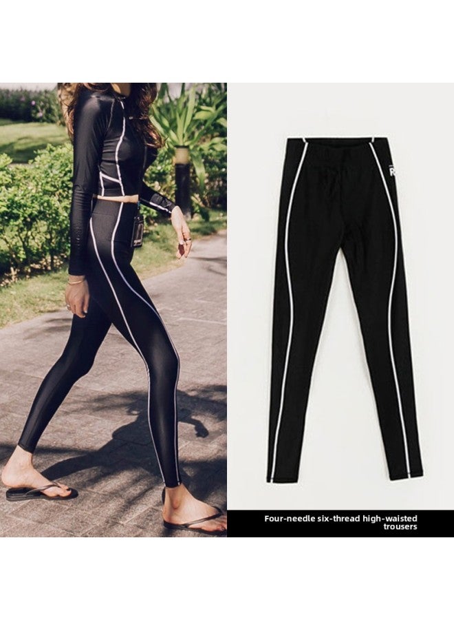 إسكدنيا قطعة داخلية للسباحة، سراويل نسائية للغوص، حمالة صدر سريعة الجفاف، ملابس سيرفر، ملابس الغطس، ملابس قنديل البحر، ملابس سباحة للربيع الساخن، تنورة - اللون: أسود (بنطلون عالي الخصر) - المقاس: M - Image 2