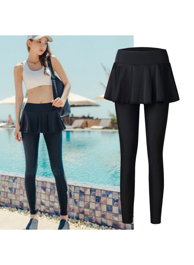 إسكدنيا قطعة داخلية للسباحة، سراويل نسائية للغوص، حمالة صدر سريعة الجفاف، ملابس سيرفر، ملابس الغطس، ملابس قنديل البحر، ملابس سباحة للربيع الساخن، تنورة - اللون: أسود (بنطلون عالي الخصر) - المقاس: M - Image 5