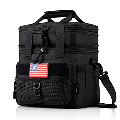 JOYHILL 18 L Tactical Lunch Box  Insulated Leakproof and Expandable DoubleDeck Cooler Bag for Work Camping Picnic  Durable Black Lunch Bag for Adults24 Can