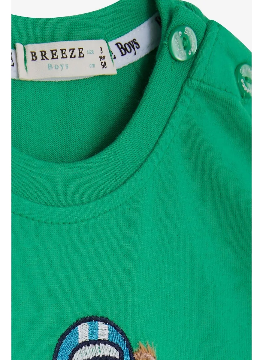 Breeze Baby Boy Long Sleeve T-Shirt with Teddy Bear Printed Text Embroidery 9 Months-3 Years, Green
