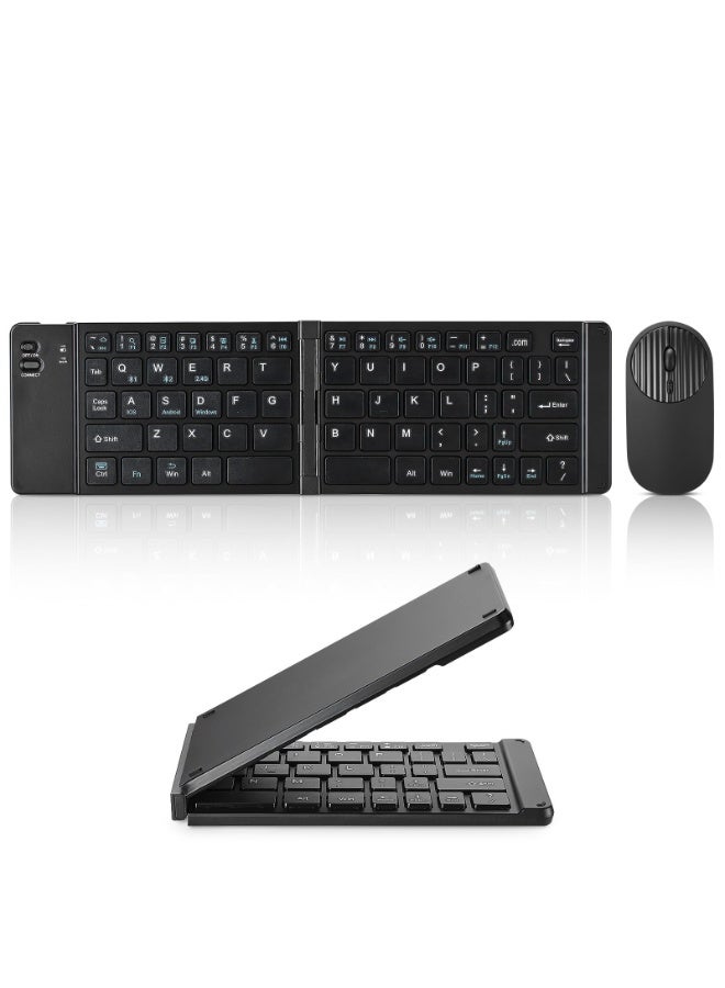 فلوشرينيك مجموعة لوحة المفاتيح والفأرة القابلة للطي ، مزيج من لوحة المفاتيح والفأرة القابلة للطي 2.4G لاسلكية + مزدوجة بلوتوث 5.0 ، متوافقة مع أنظمة Android و HarmonyOS و Apple iOS و Windows ، شحن لوحة المفاتيح والفأرة المحمولة USB-C ، مناسبة لـ iPad والهاتف والكمبيوتر - الإصدار الأسود - Image 1