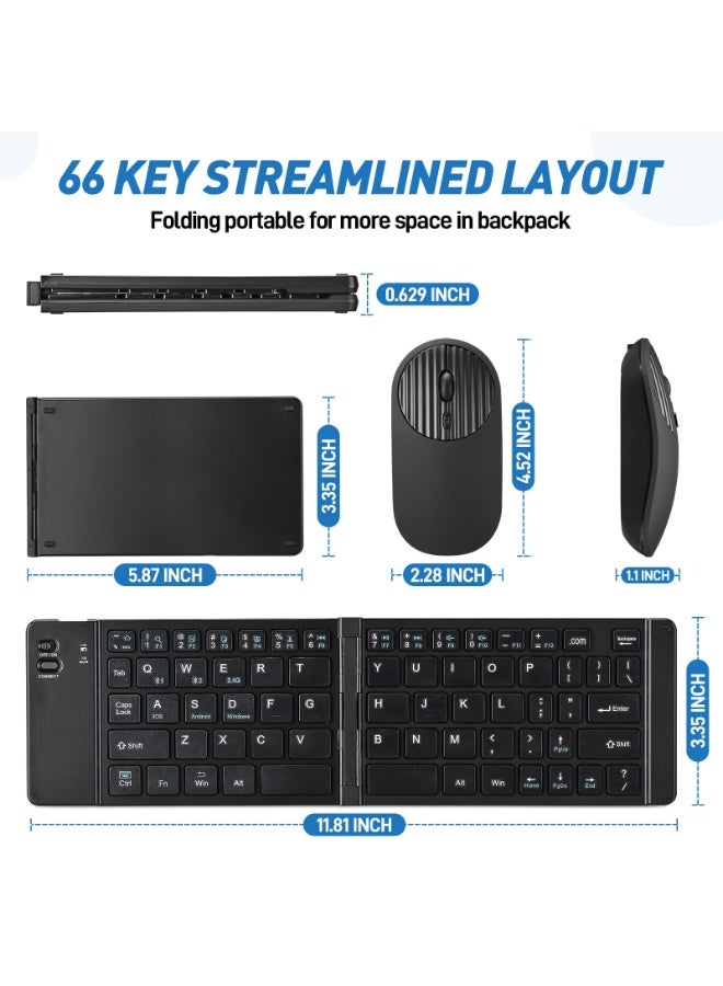 فلوشرينيك مجموعة لوحة المفاتيح والفأرة القابلة للطي ، مزيج من لوحة المفاتيح والفأرة القابلة للطي 2.4G لاسلكية + مزدوجة بلوتوث 5.0 ، متوافقة مع أنظمة Android و HarmonyOS و Apple iOS و Windows ، شحن لوحة المفاتيح والفأرة المحمولة USB-C ، مناسبة لـ iPad والهاتف والكمبيوتر - الإصدار الأسود - Image 2