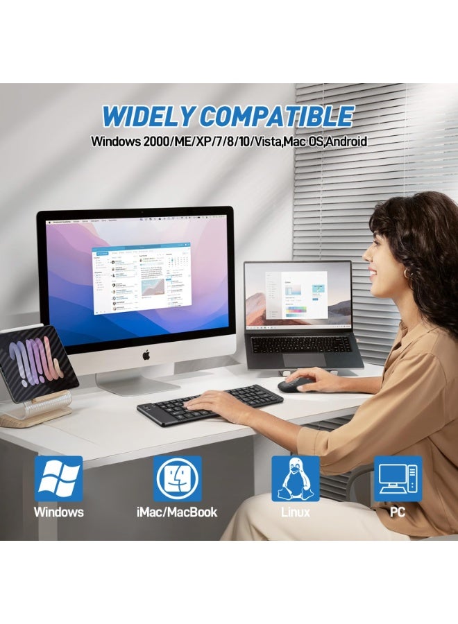 فلوشرينيك مجموعة لوحة المفاتيح والفأرة القابلة للطي ، مزيج من لوحة المفاتيح والفأرة القابلة للطي 2.4G لاسلكية + مزدوجة بلوتوث 5.0 ، متوافقة مع أنظمة Android و HarmonyOS و Apple iOS و Windows ، شحن لوحة المفاتيح والفأرة المحمولة USB-C ، مناسبة لـ iPad والهاتف والكمبيوتر - الإصدار الأسود - Image 3