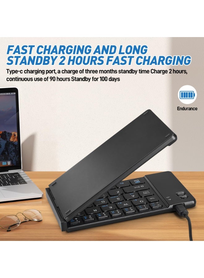 فلوشرينيك مجموعة لوحة المفاتيح والفأرة القابلة للطي ، مزيج من لوحة المفاتيح والفأرة القابلة للطي 2.4G لاسلكية + مزدوجة بلوتوث 5.0 ، متوافقة مع أنظمة Android و HarmonyOS و Apple iOS و Windows ، شحن لوحة المفاتيح والفأرة المحمولة USB-C ، مناسبة لـ iPad والهاتف والكمبيوتر - الإصدار الأسود - Image 5