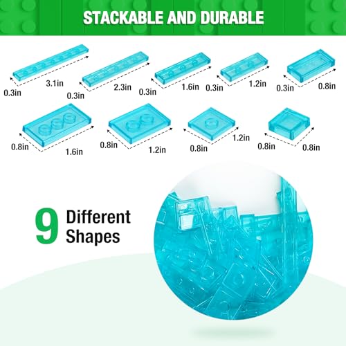 MANNIDOO 1200 Pieces Flat Pieces 9 Sizes Classic Moc Parts and Pieces Tiles Expansion Set Compatible with All Major Brands Building Bricks Bulks for Smooth Surface Transparent Blue - Image 5