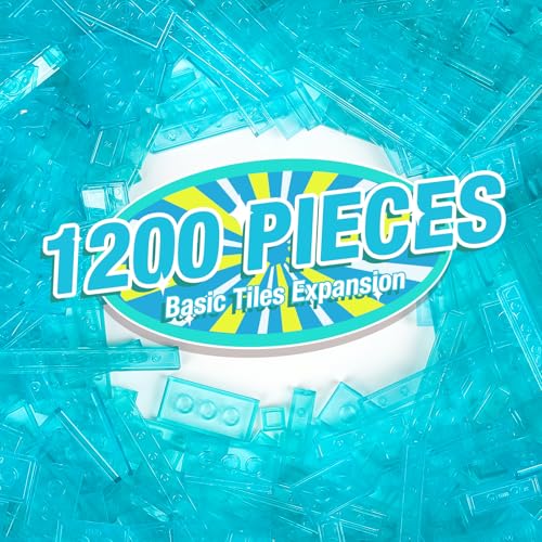 MANNIDOO 1200 Pieces Flat Pieces 9 Sizes Classic Moc Parts and Pieces Tiles Expansion Set Compatible with All Major Brands Building Bricks Bulks for Smooth Surface Transparent Blue - Image 1