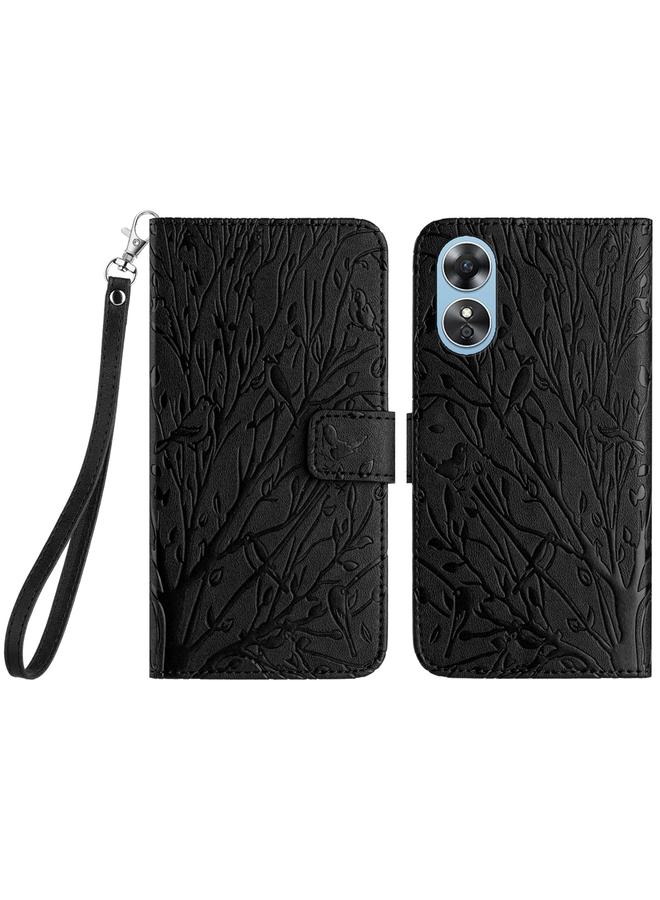 اس-توب جراب هاتف OPPO A17 من الجلد بنقشة طيور الأشجار - Image 1