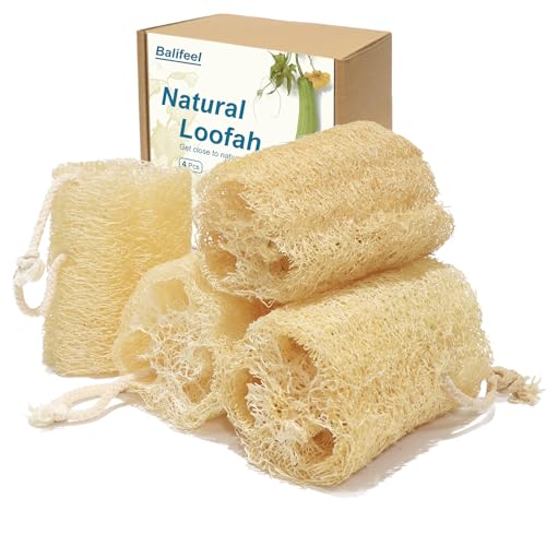 Balifeel Organic Natural Loofah Sponges 4.7'' Luffa Spa,Pack of 4 Exfoliating & Smooth Skin Bath Shower Loofas Loofa for Women and Men Body Scrubber - Image 1
