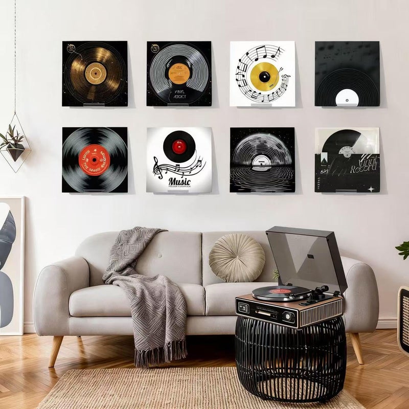 Kalami 6 Pack Vinyl Record Holder Wall Mount No Drill, Self Adhesive Acrylic Record Shelf Display Racks for LP Album Covers CD Book Pictures - Image 2