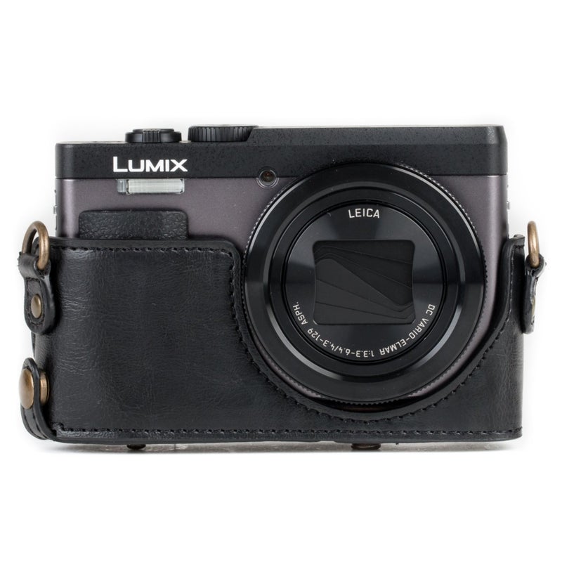MegaGear MG1258 Ever Ready Leather Camera Case compatible with Panasonic Lumix DC-ZS80, DC-ZS70, DC-TZ95, DC-TZ90 - Black - Image 3