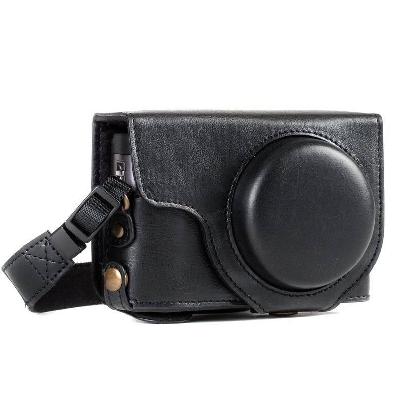 MegaGear MG1258 Ever Ready Leather Camera Case compatible with Panasonic Lumix DC-ZS80, DC-ZS70, DC-TZ95, DC-TZ90 - Black - Image 1