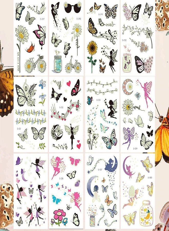 Ooopsiun Luminous Butterfly Temporary Tattoos for Girls - 12 Sheets Glow in The Dark Butterfly Stickers Party Favors Decorations for Kids Girls - Image 2