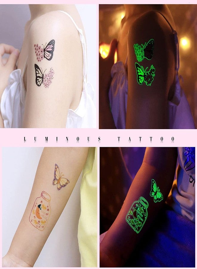 Ooopsiun Luminous Butterfly Temporary Tattoos for Girls - 12 Sheets Glow in The Dark Butterfly Stickers Party Favors Decorations for Kids Girls - Image 4