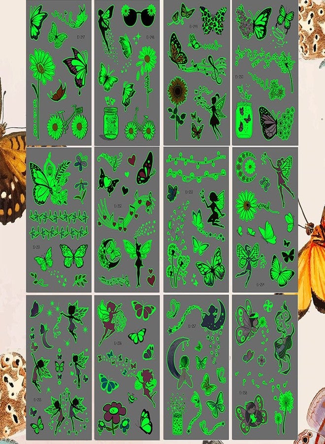 Ooopsiun Luminous Butterfly Temporary Tattoos for Girls - 12 Sheets Glow in The Dark Butterfly Stickers Party Favors Decorations for Kids Girls - Image 3