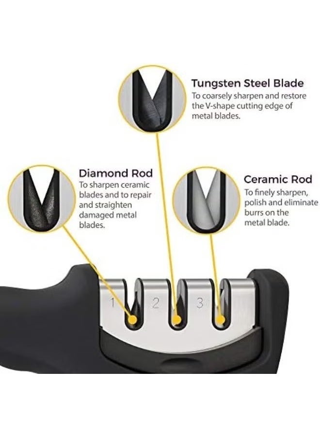 4-in-1 Kitchen Knife Accessories: 3-Stage Sharpener, Blade Restorer & Cut-Resistant Gloves (Black) - Image 5