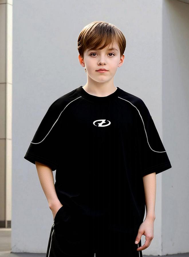 Take Two Boys Black Graphic Print T-Shirt and Shorts Set - Image 4