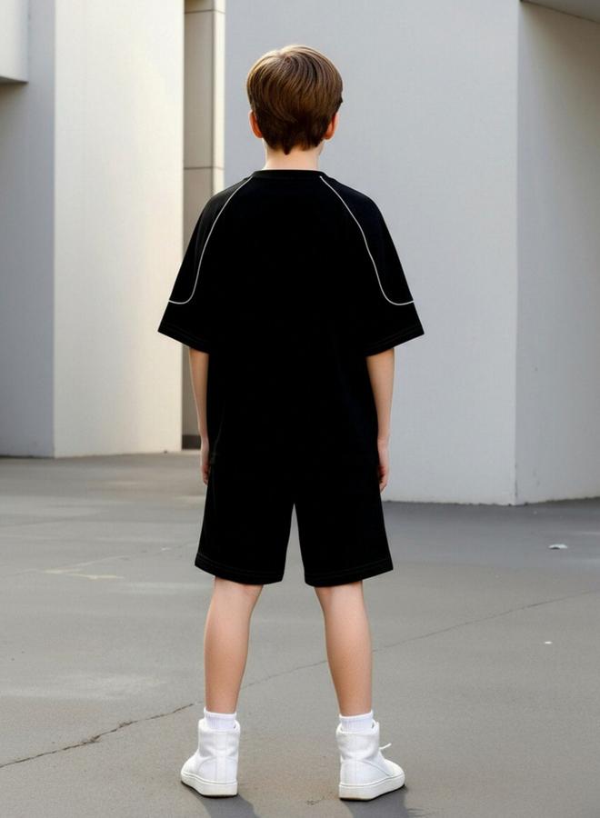 Take Two Boys Black Graphic Print T-Shirt and Shorts Set - Image 2