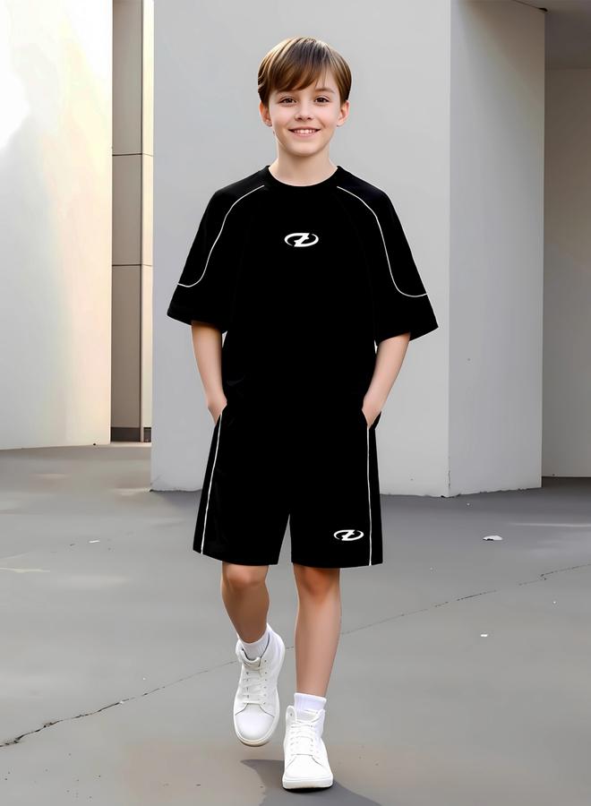 Take Two Boys Black Graphic Print T-Shirt and Shorts Set - Image 3