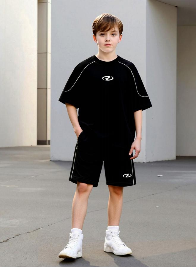 Take Two Boys Black Graphic Print T-Shirt and Shorts Set - Image 1