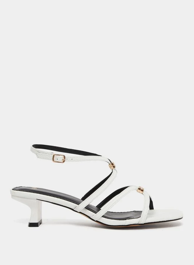 Styli White Metal Trim Accent Strappy Sandals
