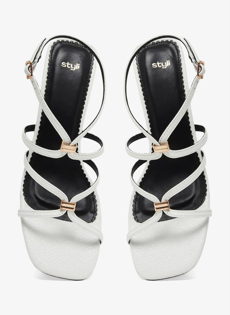 Styli White Metal Trim Accent Strappy Sandals - Image 5