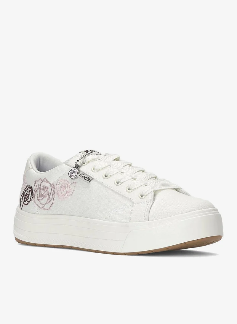 Keds Snow White/Pink A Boo Keds Women's Park Lace Up Canvas Rose Embroidery/Charm Casual Sneaker White for Women | Best Price UAE