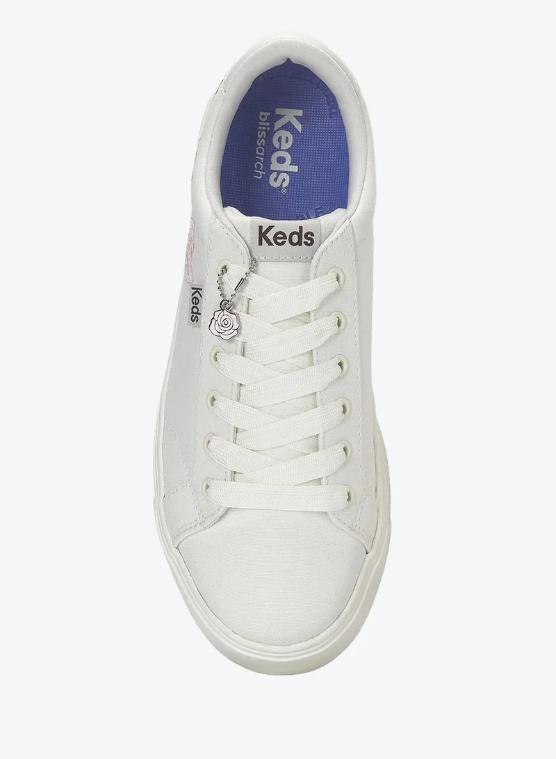Keds Snow White/Pink A Boo Keds Women's Park Lace Up Canvas Rose Embroidery/Charm Casual Sneaker White for Women | Best Price UAE