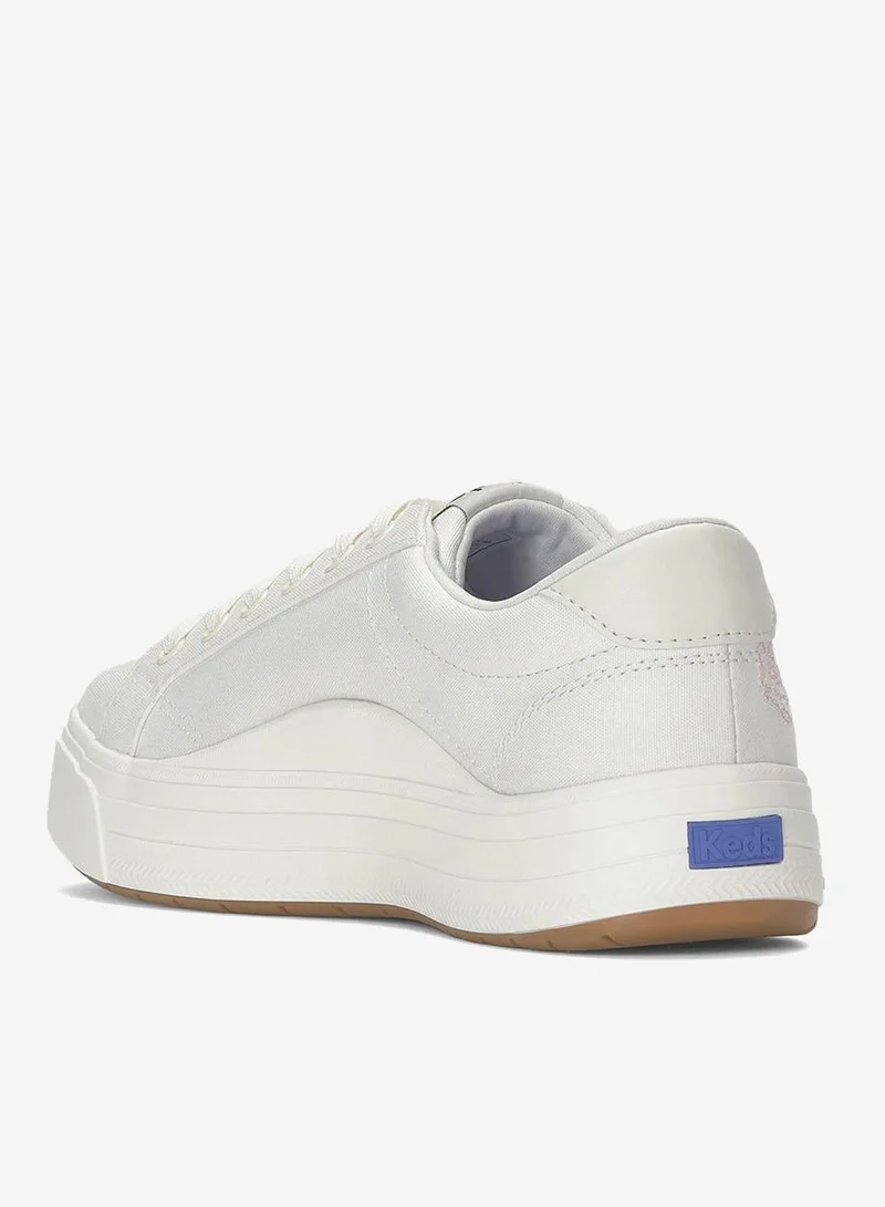 Keds Snow White/Pink A Boo Keds Women's Park Lace Up Canvas Rose Embroidery/Charm Casual Sneaker White for Women | Best Price UAE