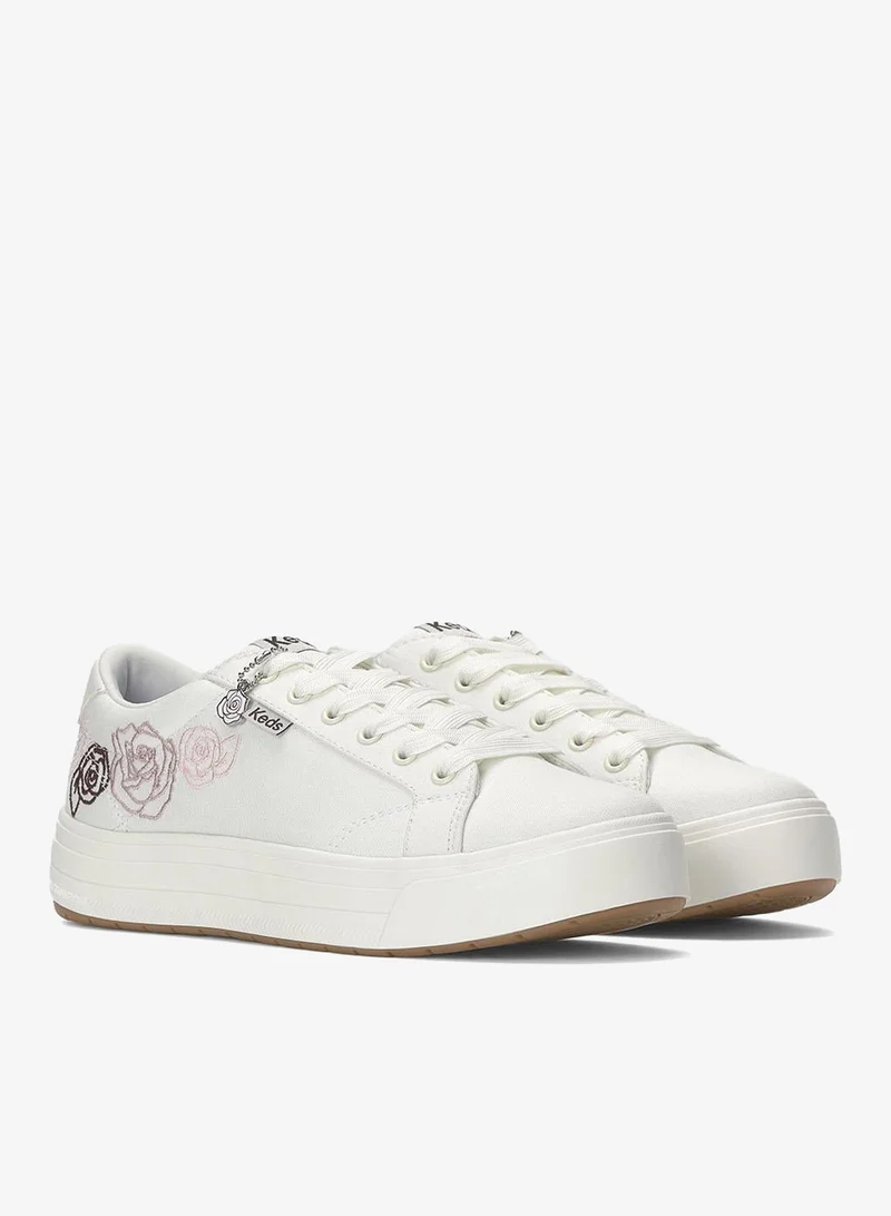 Keds Snow White/Pink A Boo Keds Women's Park Lace Up Canvas Rose Embroidery/Charm Casual Sneaker White for Women | Best Price UAE