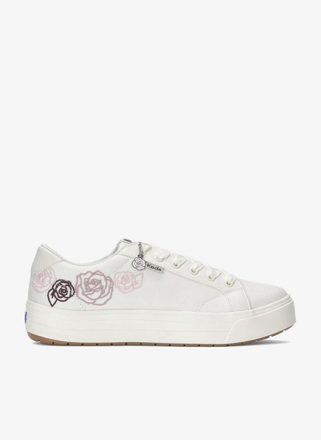 Keds Women's Park Lace Up Canvas Rose Embroidery/Charm Casual Sneaker White - Image 1