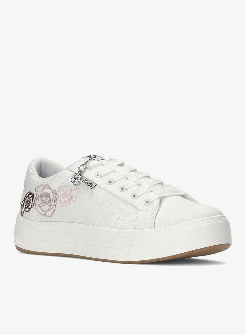 Keds Women's Park Lace Up Canvas Rose Embroidery/Charm Casual Sneaker White - Image 3