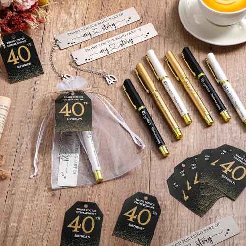 Sinload 25 Sets Birthday Favors for Guests 25 Thanks for Coming Ballpoint Pens 25 Bookmarks 25 Cards with Organza Bag for Adult Birthday Anniversary Party Souvenir(Metal-40th) - Image 4