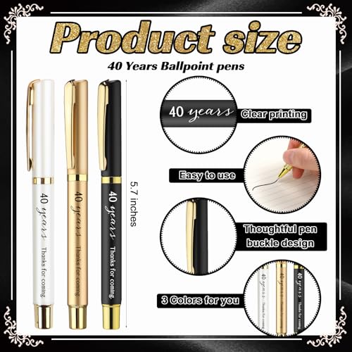 Sinload 25 Sets Birthday Favors for Guests 25 Thanks for Coming Ballpoint Pens 25 Bookmarks 25 Cards with Organza Bag for Adult Birthday Anniversary Party Souvenir(Metal-40th) - Image 2
