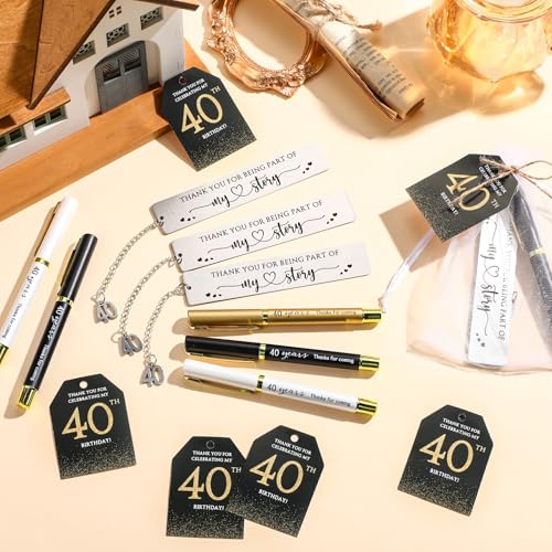 Sinload 25 Sets Birthday Favors for Guests 25 Thanks for Coming Ballpoint Pens 25 Bookmarks 25 Cards with Organza Bag for Adult Birthday Anniversary Party Souvenir(Metal-40th) - Image 5
