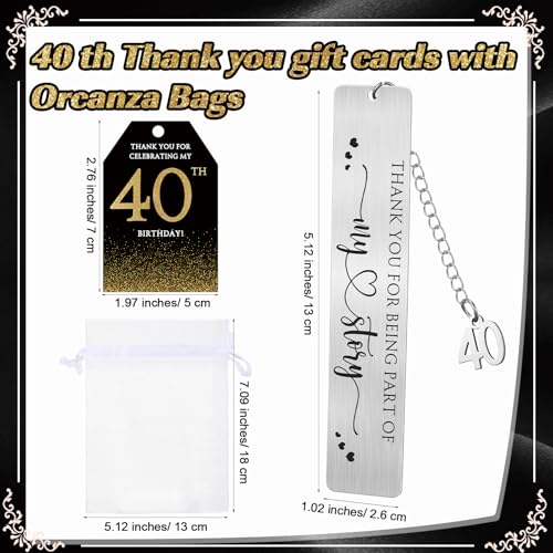 Sinload 25 Sets Birthday Favors for Guests 25 Thanks for Coming Ballpoint Pens 25 Bookmarks 25 Cards with Organza Bag for Adult Birthday Anniversary Party Souvenir(Metal-40th) - Image 3