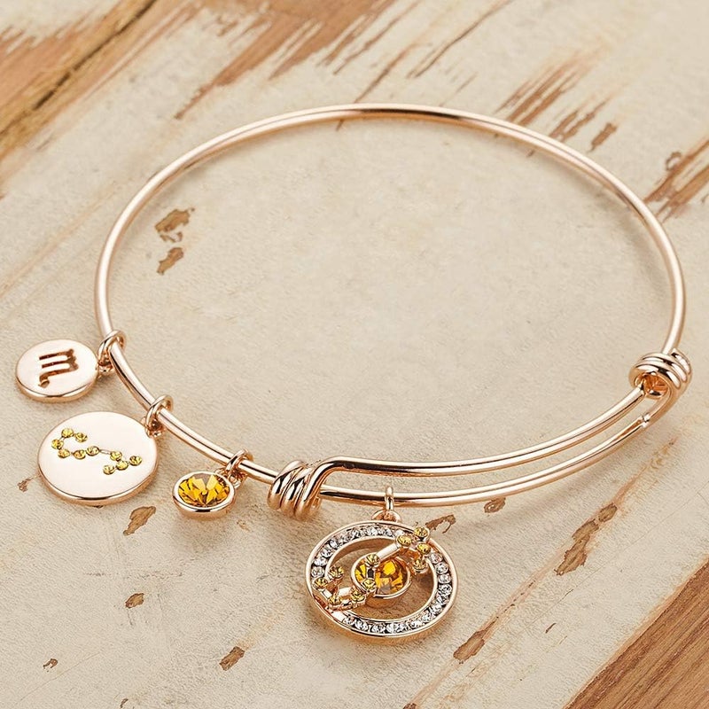Leafael Superstar Zodiac Expandable Bangle Bracelet Made with Premium Crystals Horoscope Constellation October November Birthstone Topaz Brown Jewelry, Rose Gold Plated, 7" - Image 2