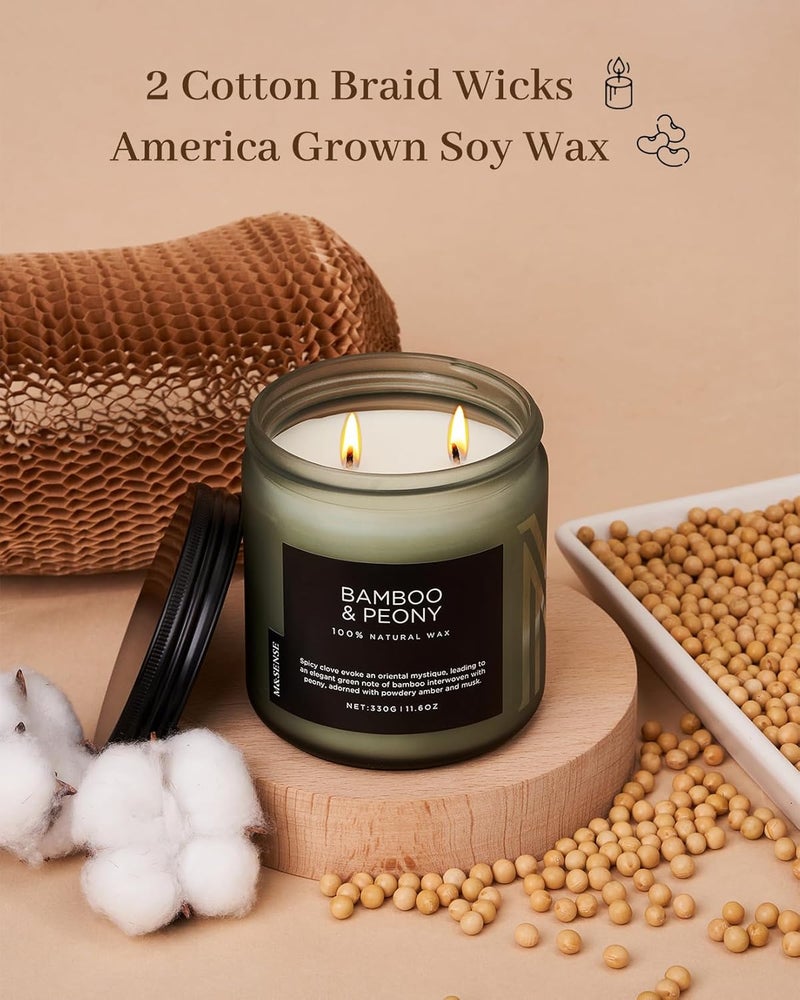 M&SENSE Bamboo Peony Scented Candle, 11.6oz Aromatherapy Jar Candle, 70 Hour Burn Time, Natural Soy Wax Blend, Stress Relief, Home Fragrance - Image 3
