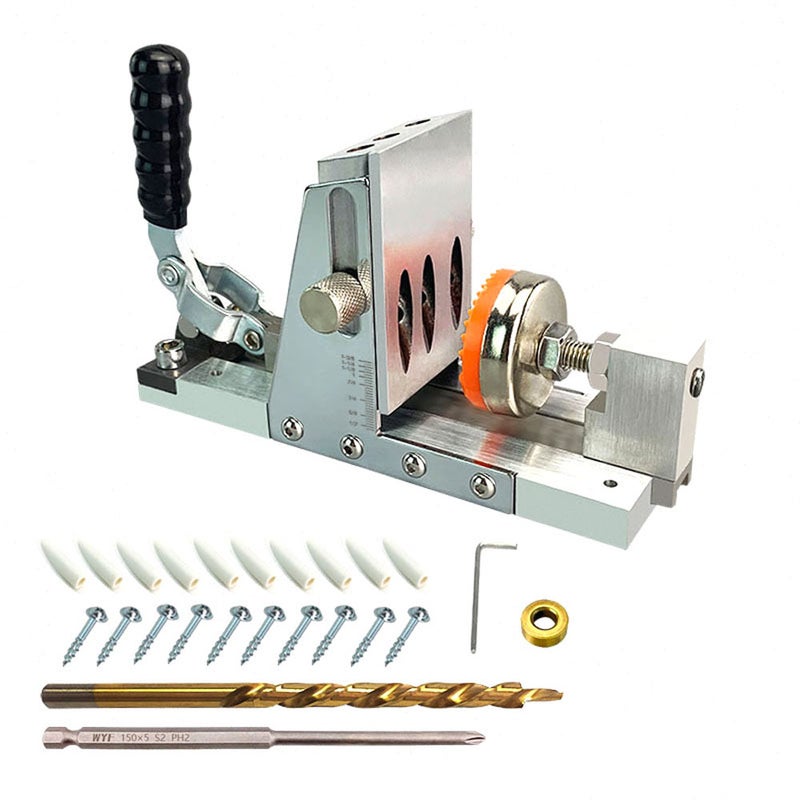 Pocket Hole Jig 9.5mm White Aluminum & Carbon Steel Construction - Adjustable Imperial Scale Portable Drill Locator for DIY Furniture Woodboard Splicing - Image 1