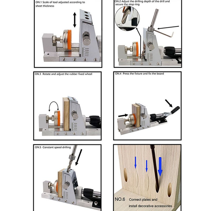 Pocket Hole Jig 9.5mm White Aluminum & Carbon Steel Construction - Adjustable Imperial Scale Portable Drill Locator for DIY Furniture Woodboard Splicing - Image 5