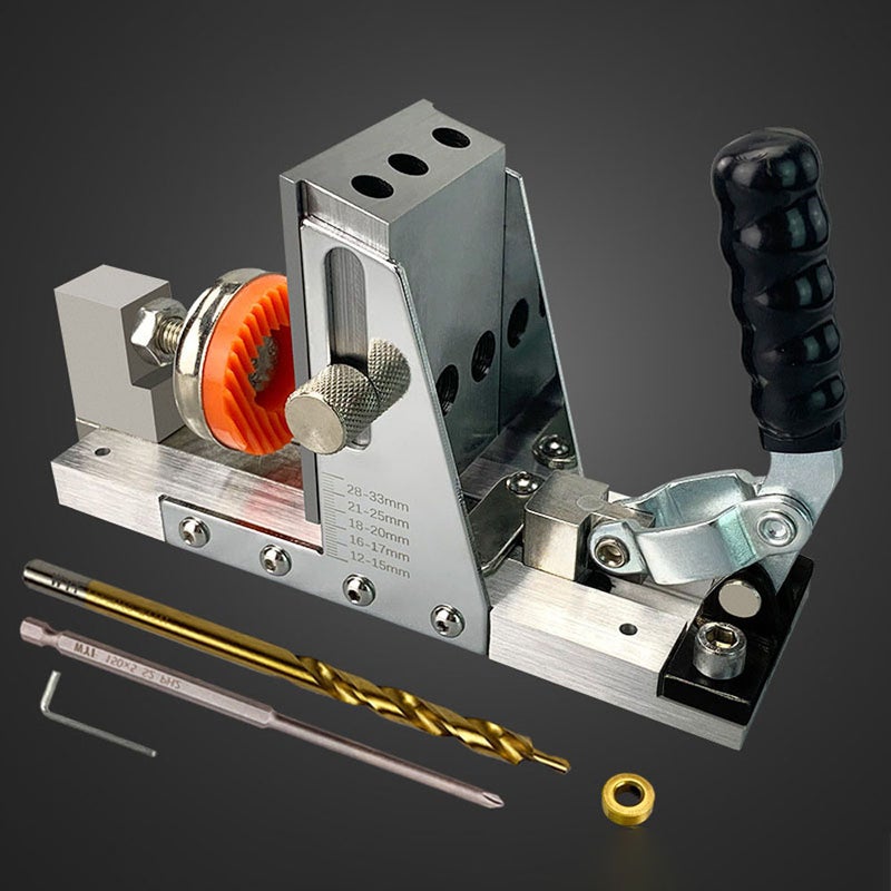 Pocket Hole Jig 9.5mm White Aluminum & Carbon Steel Construction - Adjustable Imperial Scale Portable Drill Locator for DIY Furniture Woodboard Splicing - Image 4
