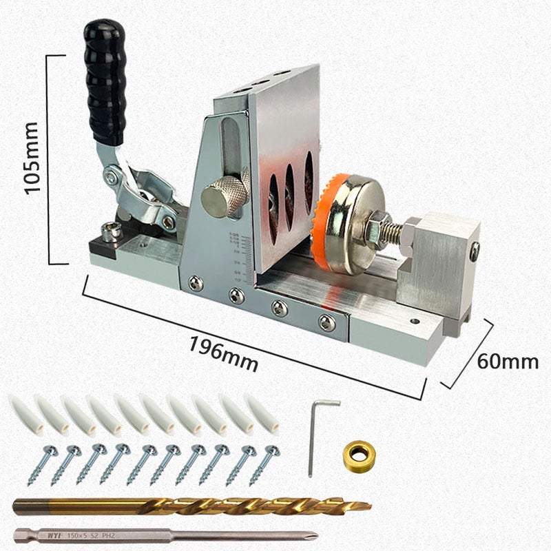 Pocket Hole Jig 9.5mm White Aluminum & Carbon Steel Construction - Adjustable Imperial Scale Portable Drill Locator for DIY Furniture Woodboard Splicing - Image 2