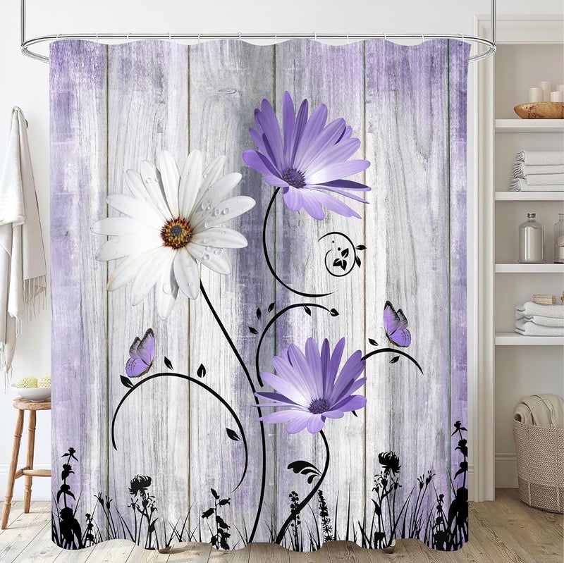 Shower Curtain 180 X 180 Cm Rustic Watercolor Floral Design - Superior Waterproof Performance Daisy Shower Curtain for Home Bathroom, Fitting Rooms & Stylish Space Partitions - Image 1