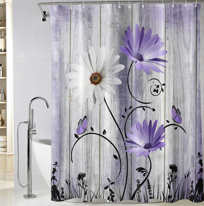 Shower Curtain 180 X 180 Cm Rustic Watercolor Floral Design - Superior Waterproof Performance Daisy Shower Curtain for Home Bathroom, Fitting Rooms & Stylish Space Partitions - Image 2