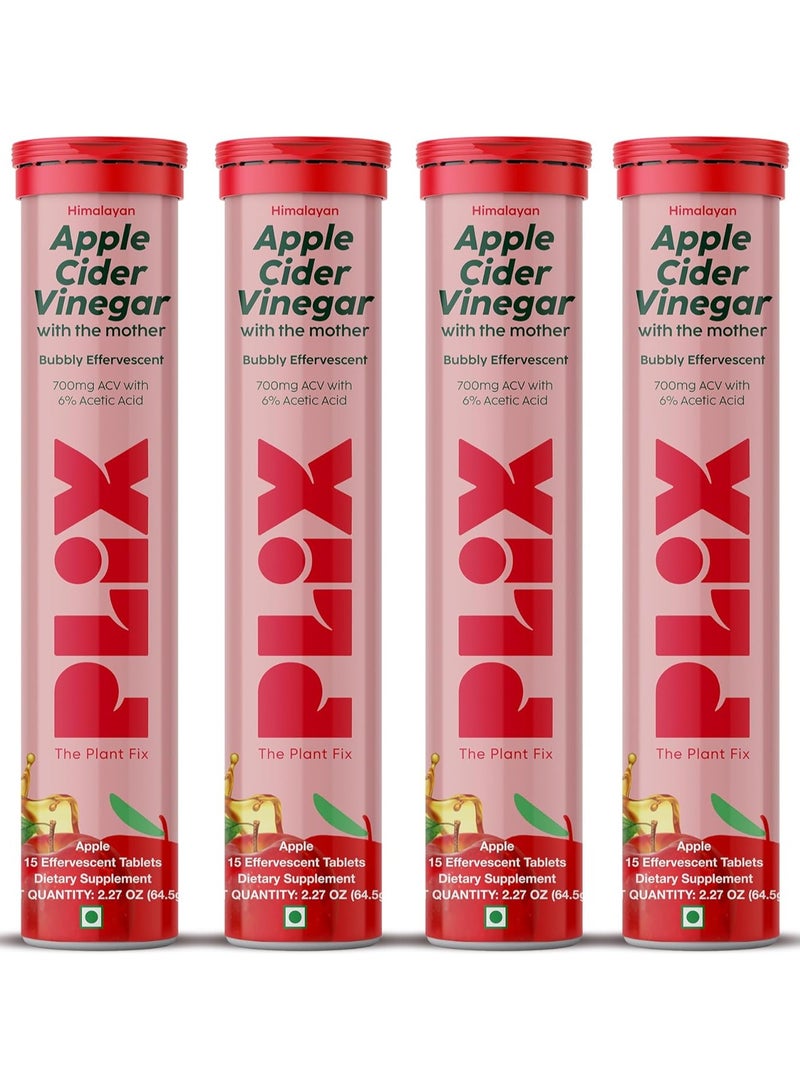 PLIX THE PLANT FIX Apple Cider Vinegar 60 Effervescent Tablet, ACV Pack of 4- Apple  - Image 1