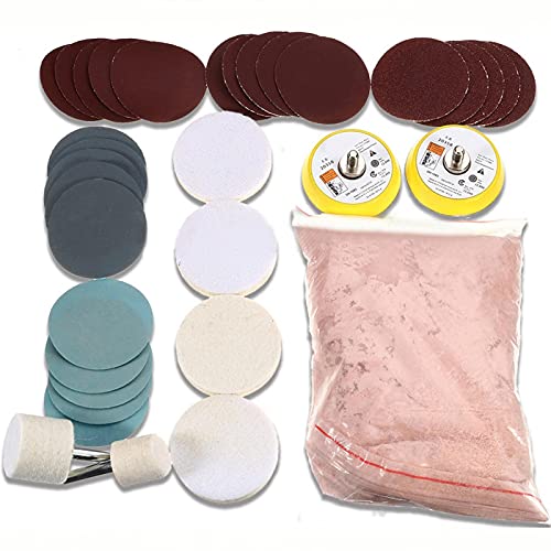 Glass Polishing Kit 34PcsSet Multifunctional Scratch Remover Window Repair Tool Cerium Oxide Polishing Powder Polishing Pad and Wheel for Windscreen and Glass
